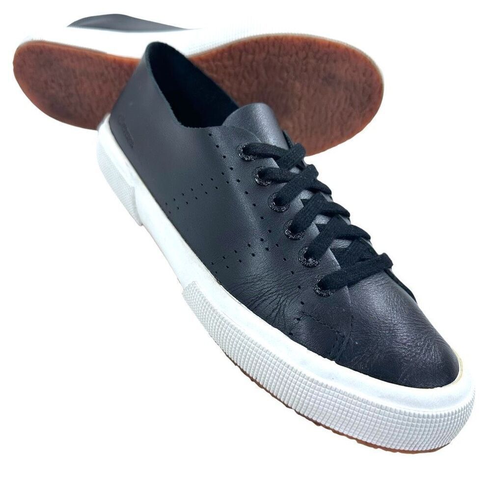 Superga Unisex 2750 Morphing Mule Raw Cut Black Leather Sneakers Size 39.5 (US 8